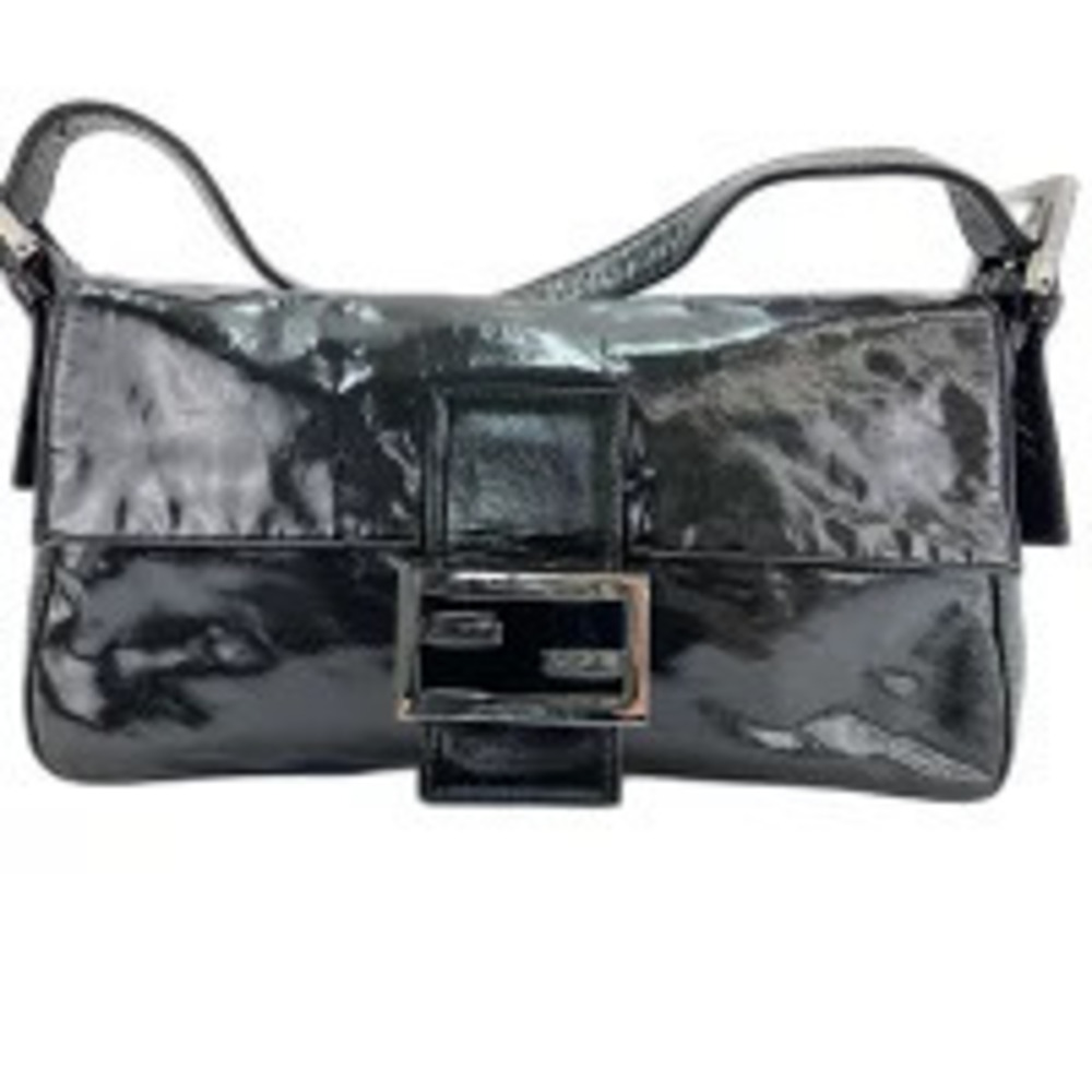 Fendi Mamma Bucket Shoulder Bag Patent Vernis Leather Black
